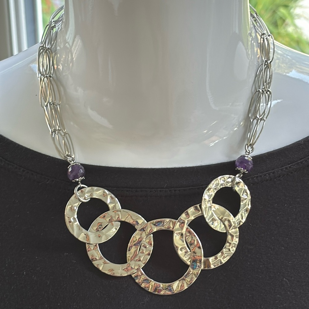 Simoni Collini Stainless Steel Textured Circle Chain Link Necklace